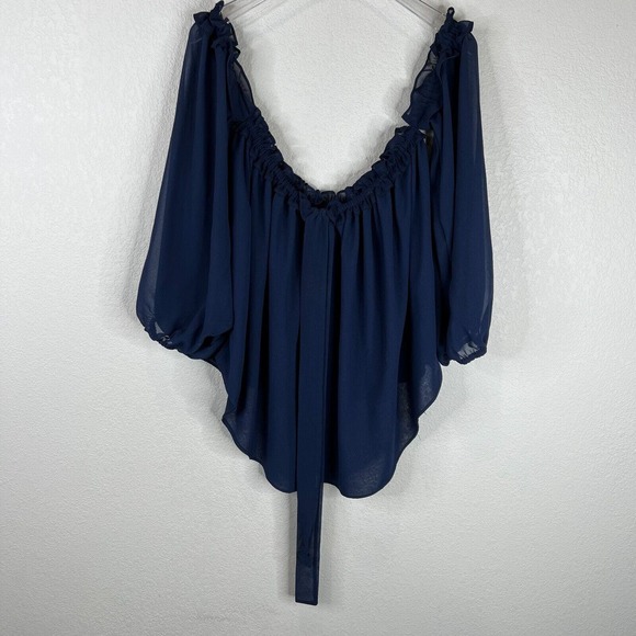Misa LA Livey Top Navy Off The Shoulder Halter Blouse Chiffon Womens Size Medium - Picture 8 of 16